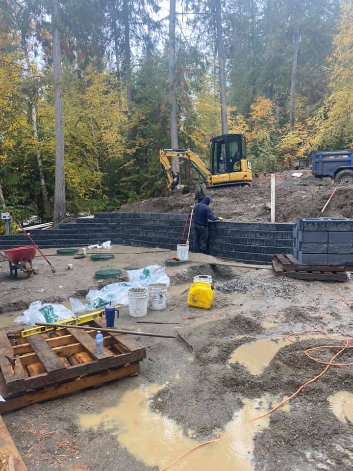 Retaining wall under construction at a Kamloops residence